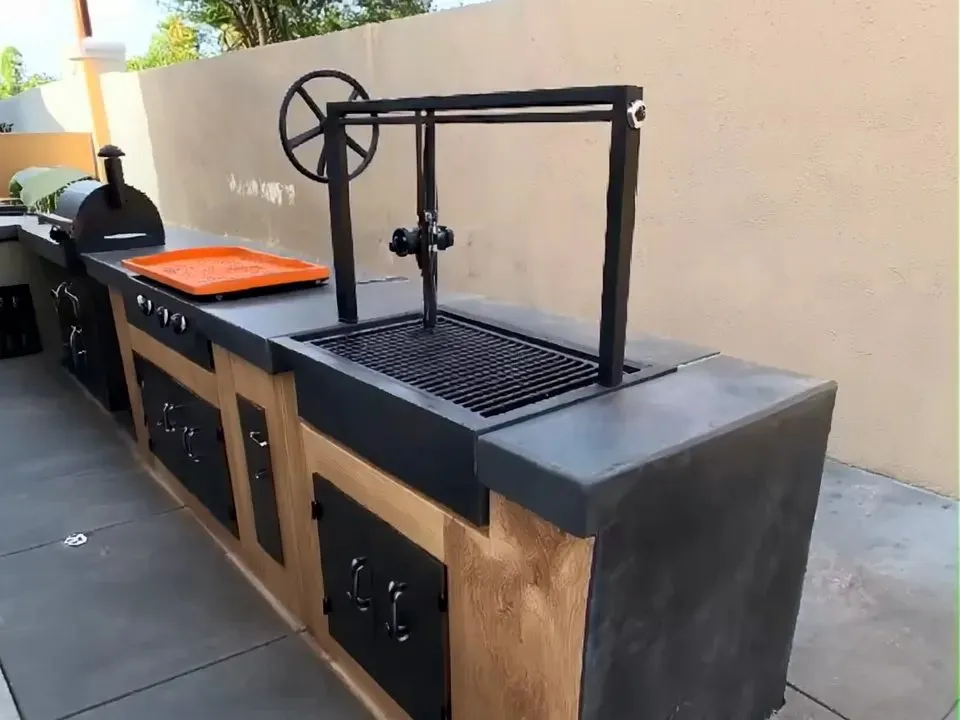 Custom concrete outdoor kitchen with a built-in grill